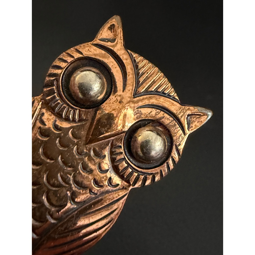 Vintage Owl Brooch Copper Tone Retro Fall Bird